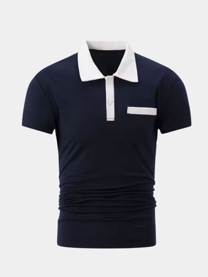 Polo uomo elegante con colletto a contrasto, perfetta per un look smart casual raffinato.