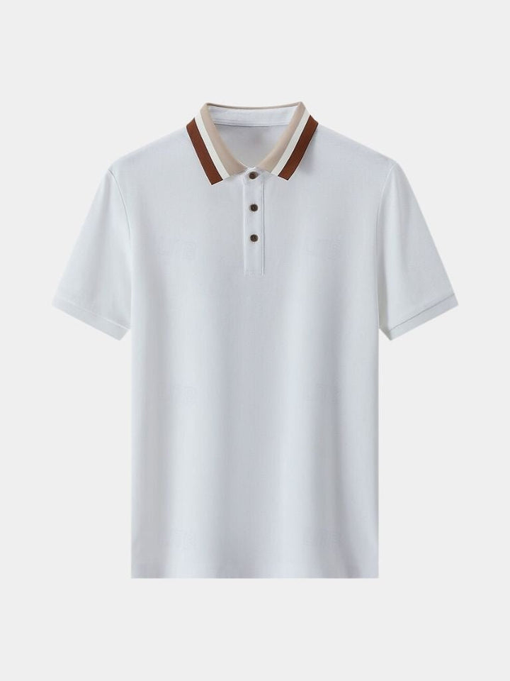 Polo uomo distintiva con colletto a contrasto, per un look smart-casual raffinato. Moda uomo attuale.