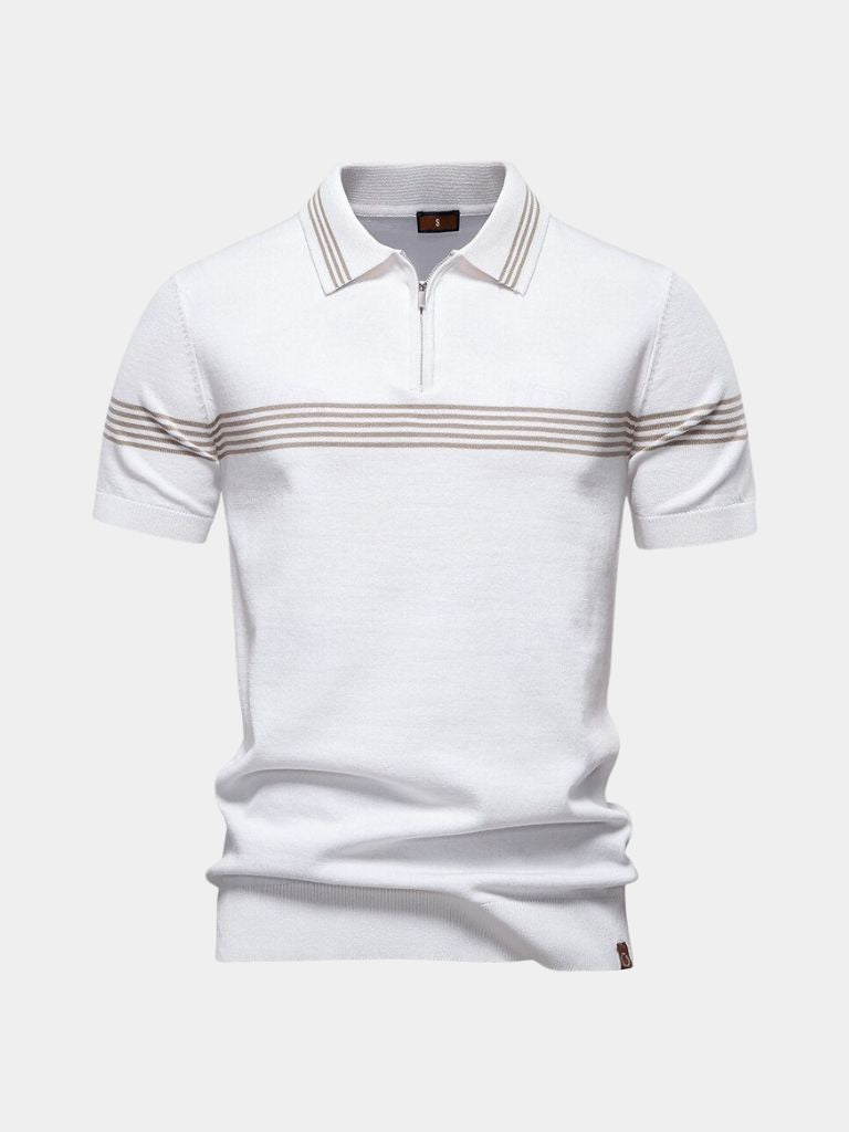 Polo slim fit da uomo a righe, collo a zip, per un look moderno e casual elegante.