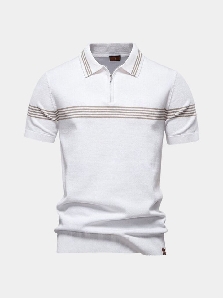 Polo slim fit da uomo a righe, collo a zip, per un look moderno e casual elegante.