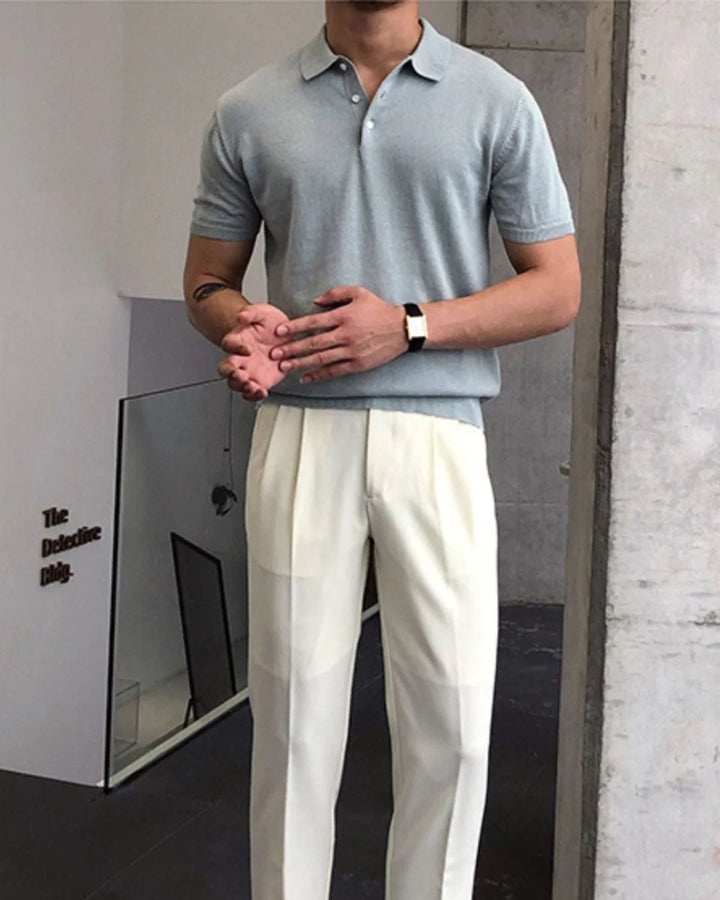 Polo elegante uomo, taglio slim, perfetta per outfit estivi casual o smart-casual, moda uomo.