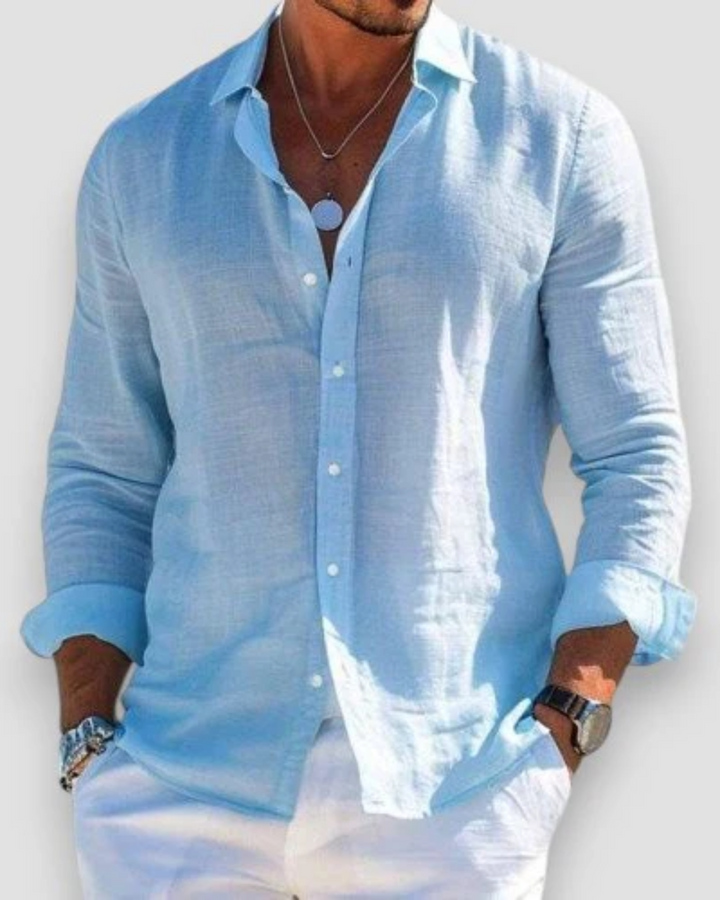 Polo maschile a maniche lunghe con colletto, ideale per moda uomo casual chic e abbigliamento versatile.