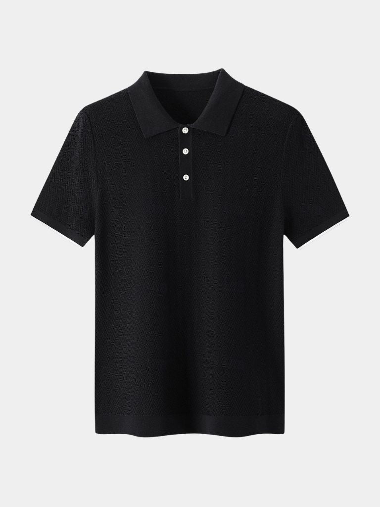 Polo maschile a maniche corte, elegante motivo chevron. Ideale per la moda uomo.