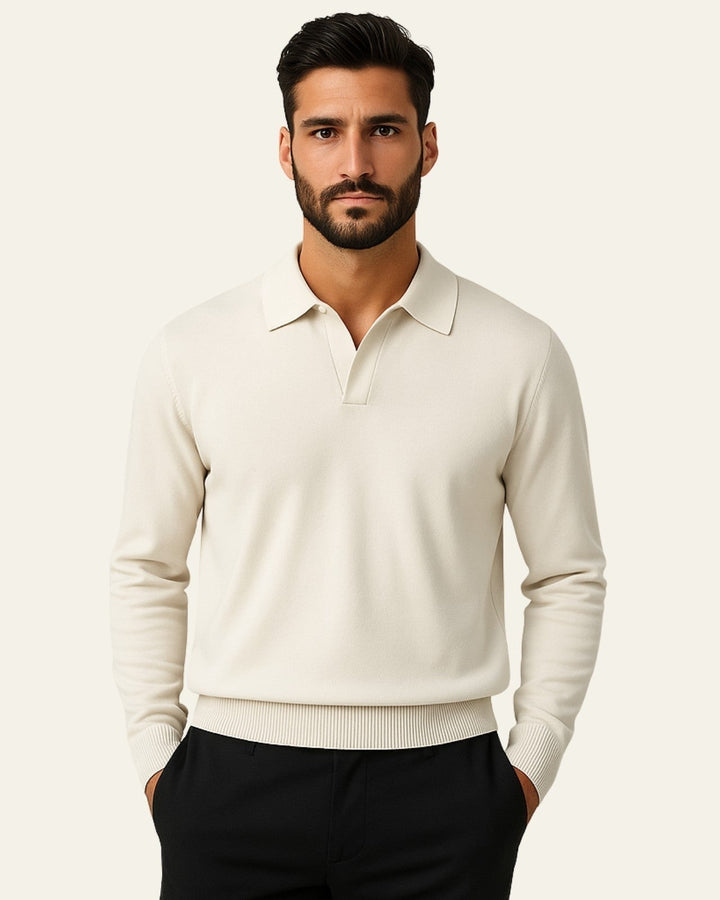 Maglia polo uomo maniche lunghe, ideale per abbigliamento casual elegante. Perfetta per moda autunno/inverno.