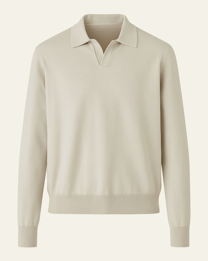 Polo uomo a maniche lunghe in cotone premium, colletto classico. Stile raffinato e comfort quotidiano versatile.