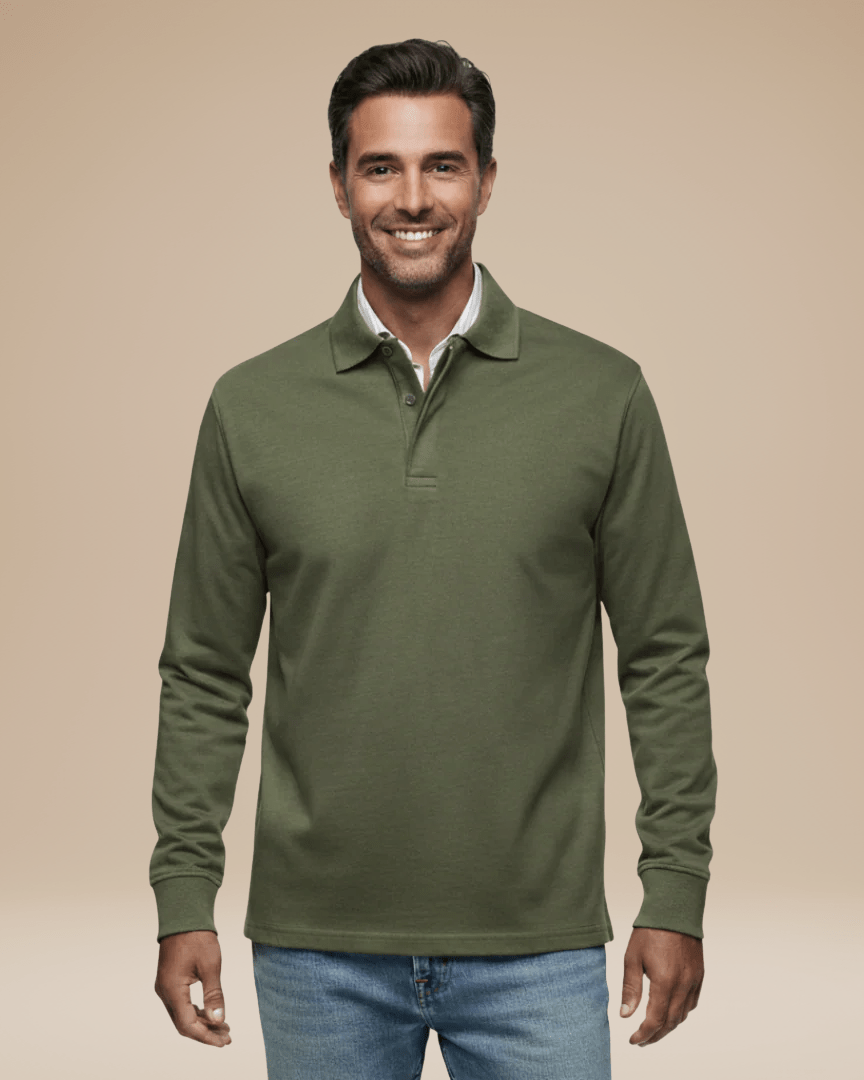 Polo uomo a maniche lunghe bordeaux, tocco di colore elegante per la primavera.