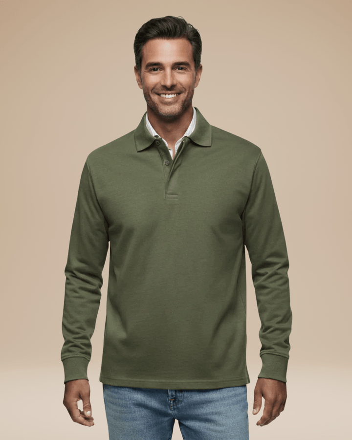 Polo uomo a maniche lunghe bordeaux, tocco di colore elegante per la primavera.