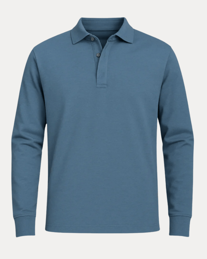 Elegante polo uomo a maniche lunghe grigia, perfetta per look versatili quotidiani.