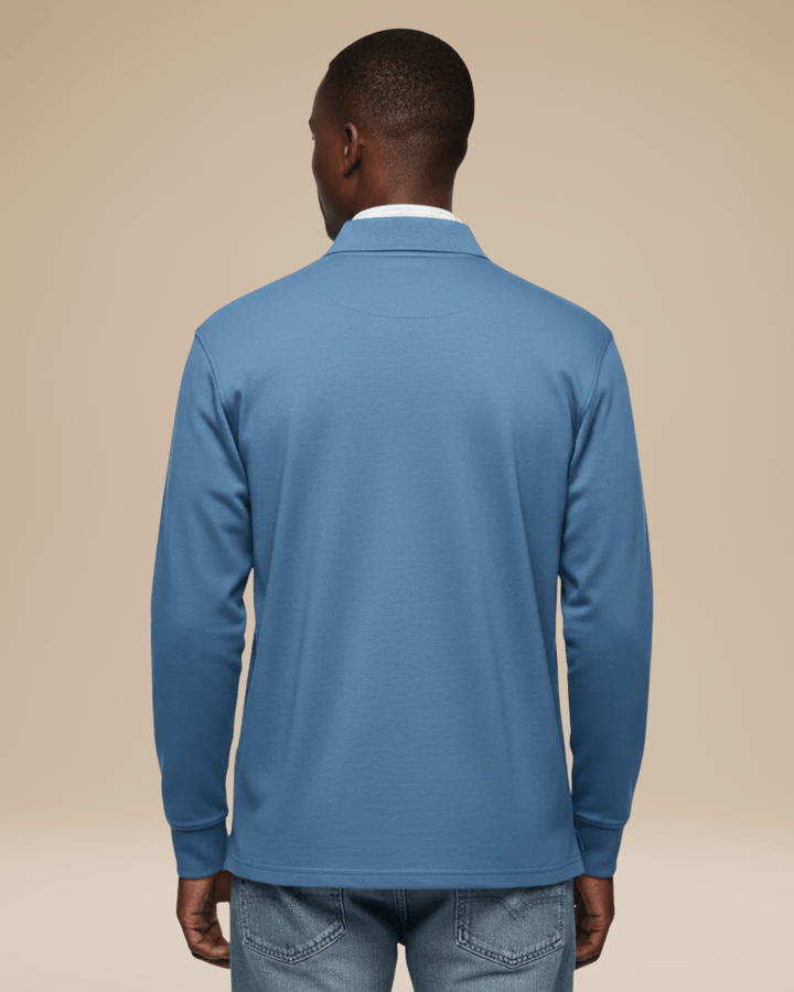 Polo uomo casual-chic a maniche lunghe, massimo comfort per abbigliamento autunnale.