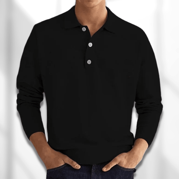 Polo uomo nera a maniche lunghe, design classico per un comfort elevato e uno stile senza tempo.