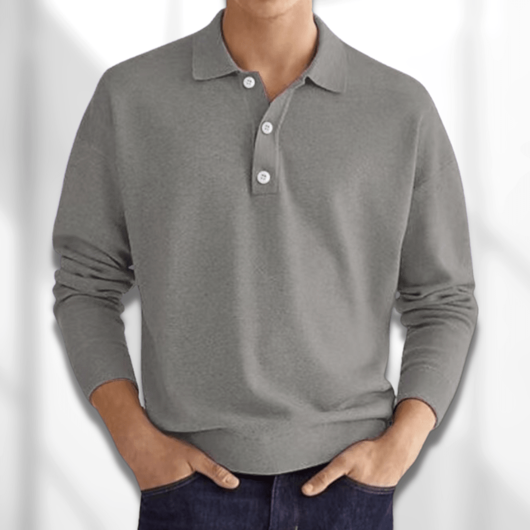 Polo grigia uomo a maniche lunghe, unisce comfort e stile versatile per ogni occasione.