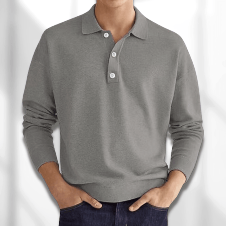 Polo grigia uomo a maniche lunghe, unisce comfort e stile versatile per ogni occasione.
