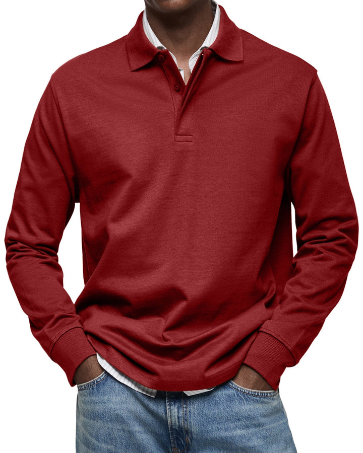 Polo uomo a maniche lunghe, perfetta per un tocco di eleganza casual. Abbigliamento maschile versatile autunno/primavera.