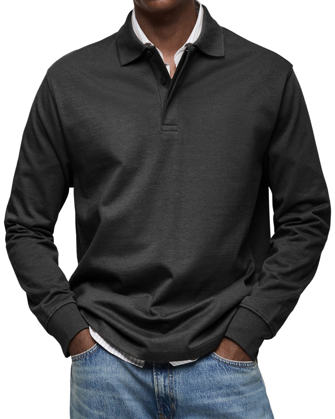 Elegante polo uomo a maniche lunghe in cotone di qualità, per un look raffinato. Ideale per primavera e autunno.