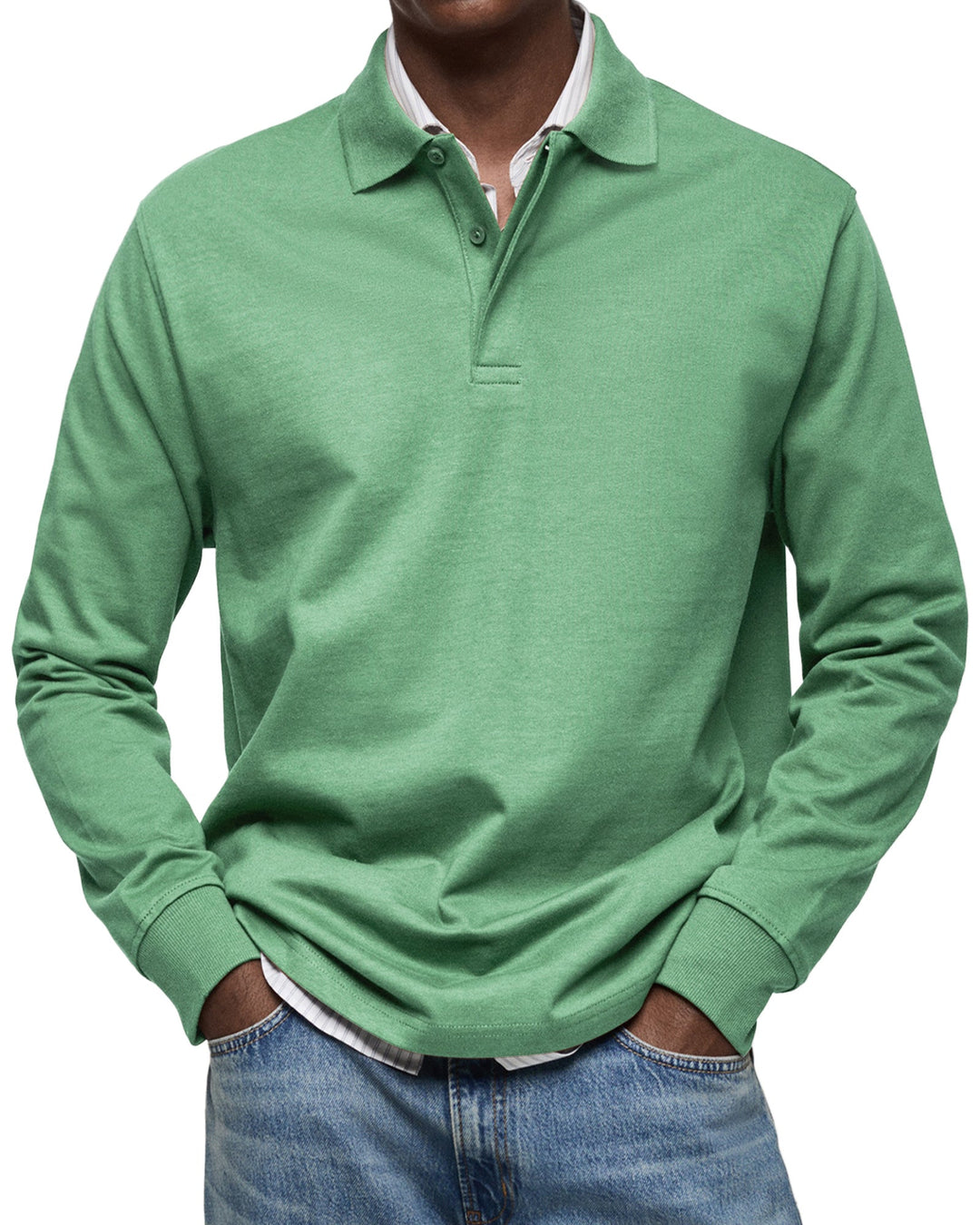 Polo uomo autunno/primavera a maniche lunghe, tessuto morbido e traspirante. Perfetta per stile elegante e casual.