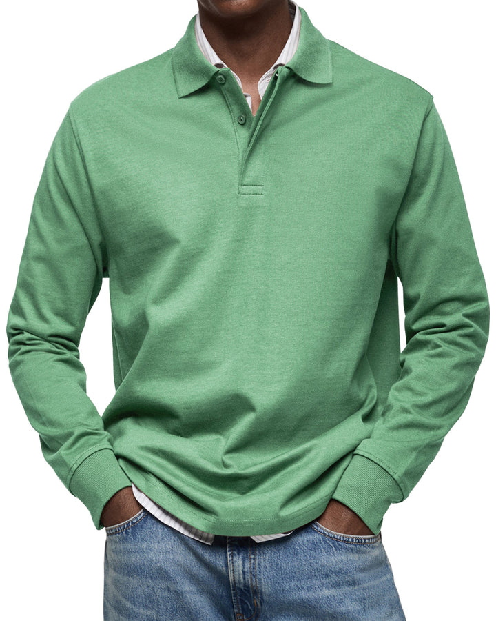 Polo uomo autunno/primavera a maniche lunghe, tessuto morbido e traspirante. Perfetta per stile elegante e casual.