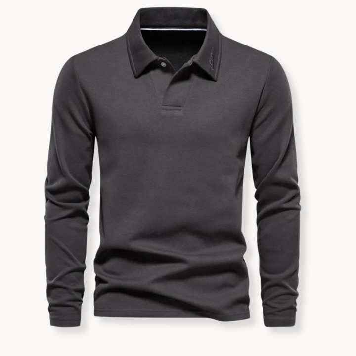 Maglia polo uomo a maniche lunghe, vestibilità regolare, perfetta per un abbigliamento classico e confortevole.