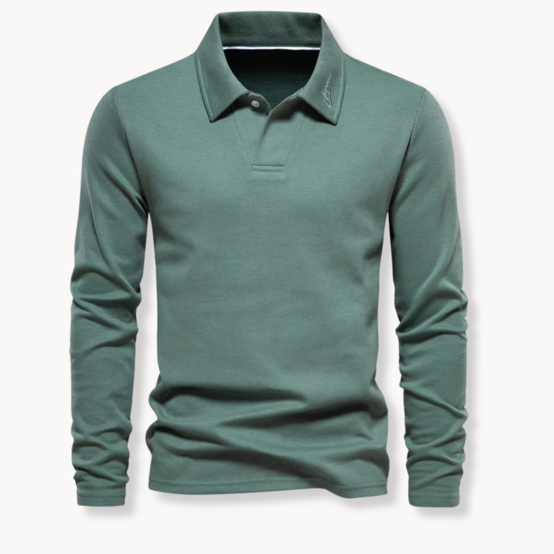 Polo maschile a maniche lunghe, design elegante e casual, con collo stabile per un look distintivo.