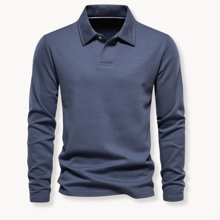 Polo uomo a maniche lunghe con collo stabile, ideale per un look elegante o casual maschile.