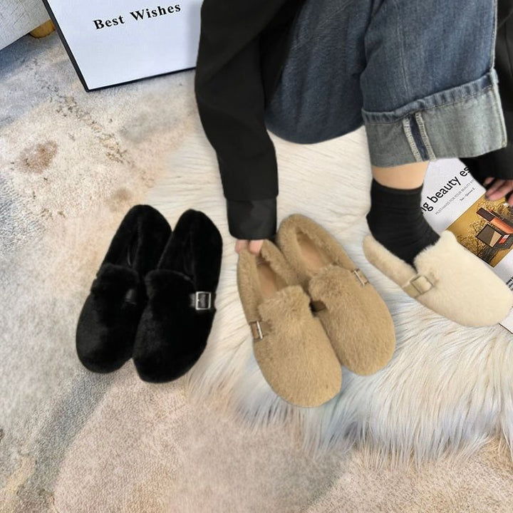 Scarpe donna slip-on invernali in pelliccia, comfort casual per calzature quotidiane comode.