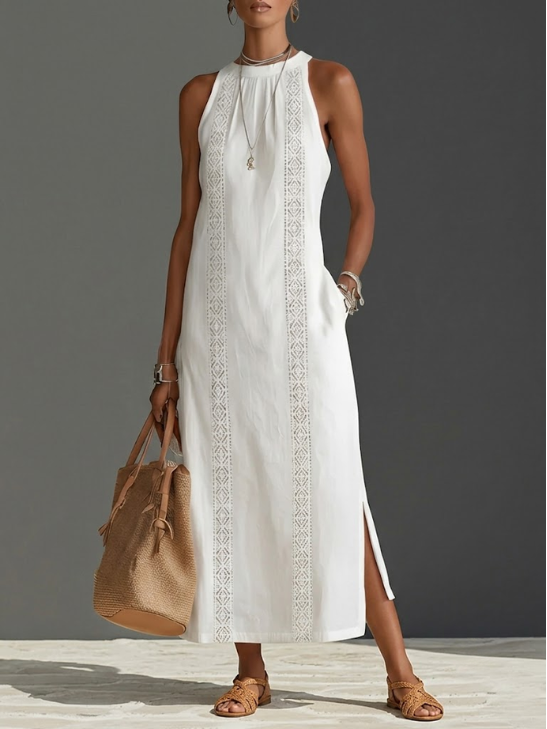 Abito maxi donna in pizzo, elegante e romantico. Perfetto per serate estive o eventi speciali, moda femminile.