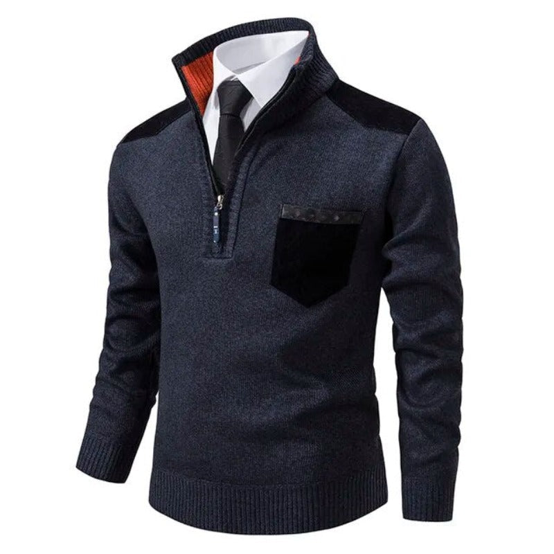 Maglione da uomo autunnale con pratica mezza zip. Elegante e caldo pullover, massimo comfort per l'uomo.
