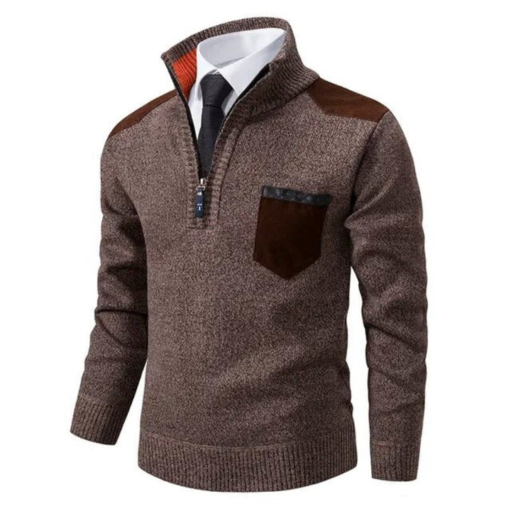 Maglione da uomo autunnale con mezza zip, versatile per ogni occasione. Look moderno, morbido e confortevole.