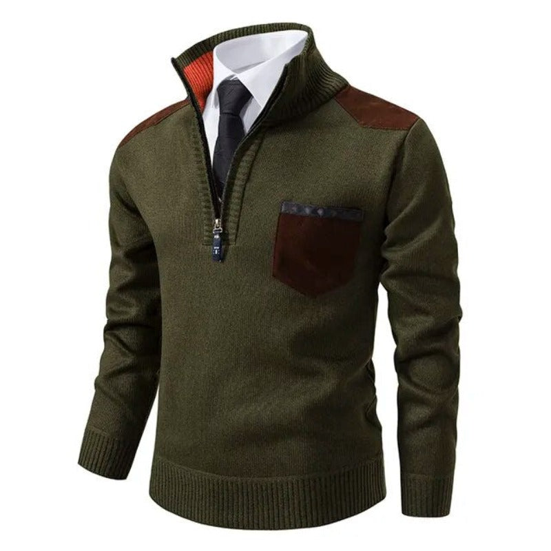 Pullover autunnale da uomo, caldo e confortevole. Maglione con mezza zip, ideale per un look casual ed elegante.
