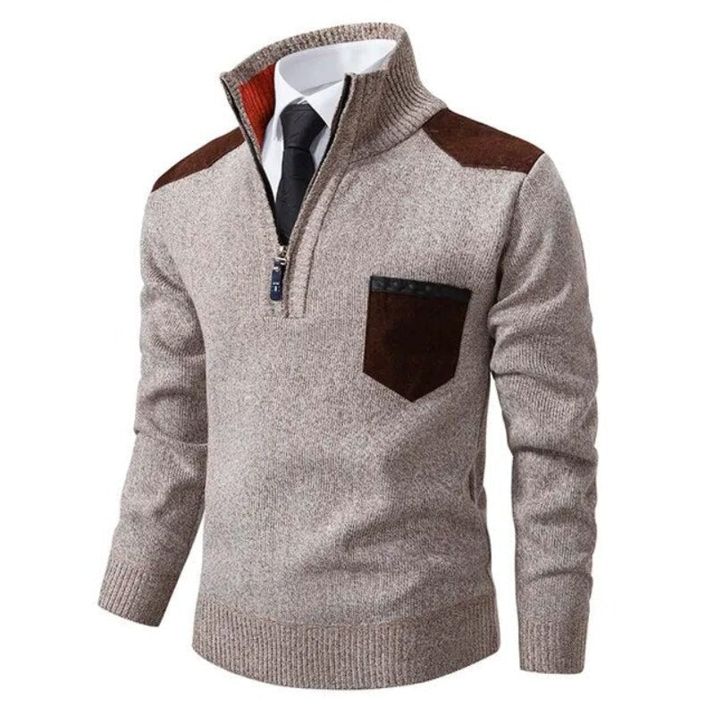 Maglione elegante da uomo con mezza zip, perfetto per l'autunno. Morbido e confortevole, stile casual chic.