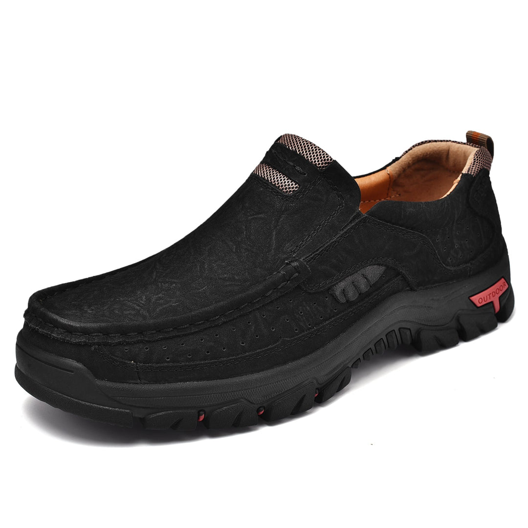 Scarpe casual slip-on uomo, nere, con ammortizzazione e suola antiscivolo per comfort duraturo.