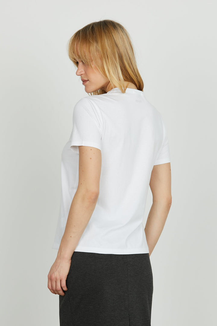 Abbigliamento donna: t-shirt maniche corte con scollo a V e strass, un capo elegante e comodo per l'autunno.