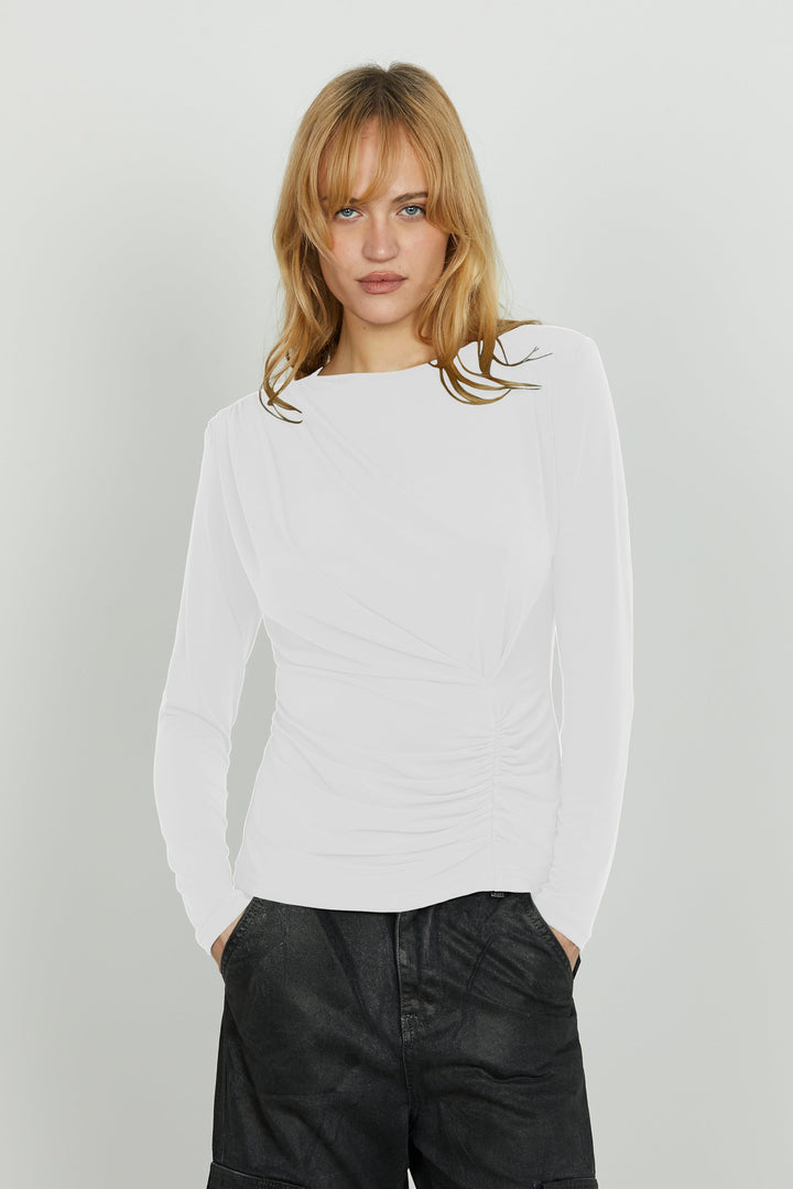 Blusa donna a maniche lunghe plissé, comoda e versatile. Ideale per uno stile moderno ed elegante autunnale.