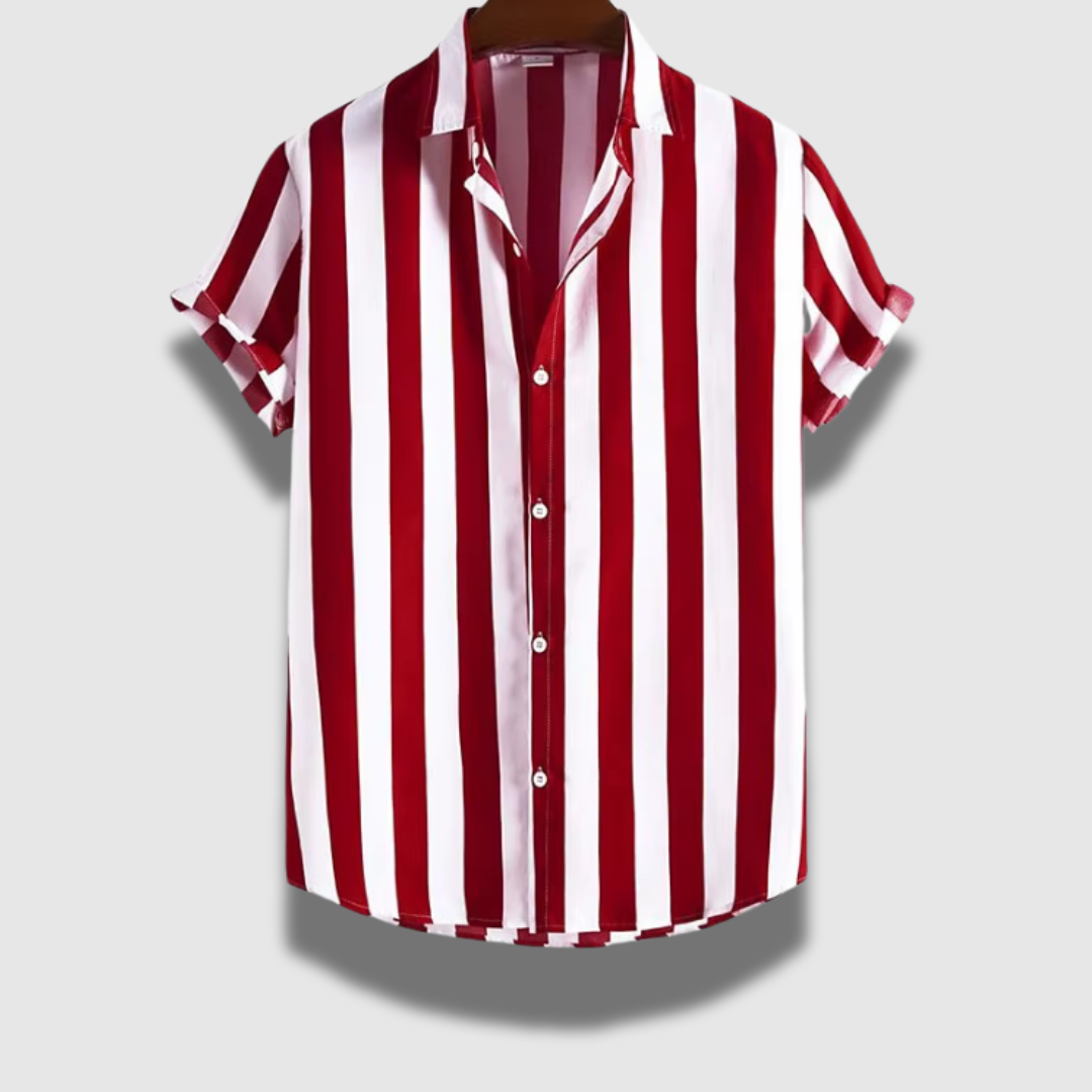 Elegante camicia a righe da uomo, maniche corte, leggera, perfetta per abbigliamento estivo.