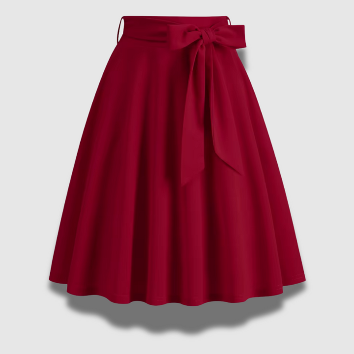 Gonna elegante donna stile vintage, svasata a vita alta con cintura. Ideale per un look raffinato e versatile, moda femminile.