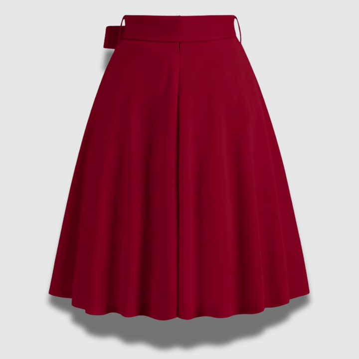 Gonna midi svasata da donna a vita alta, con cintura. Abbigliamento versatile ed elegante per un look contemporaneo e chic.