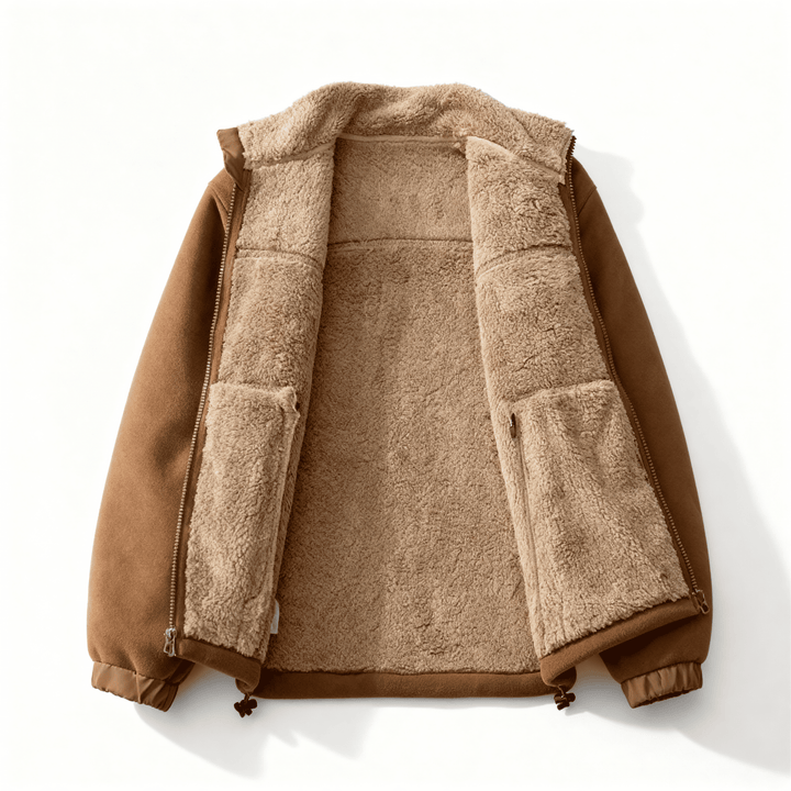 Giacca uomo foderata in pile, invernale, calda ed elegante, con collo alto e pratica cerniera frontale.