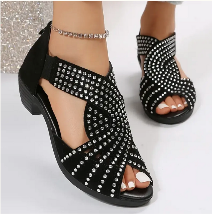 Sandali casual estivi da donna con cerniera, tacco basso e supporto plantare per il massimo comfort.