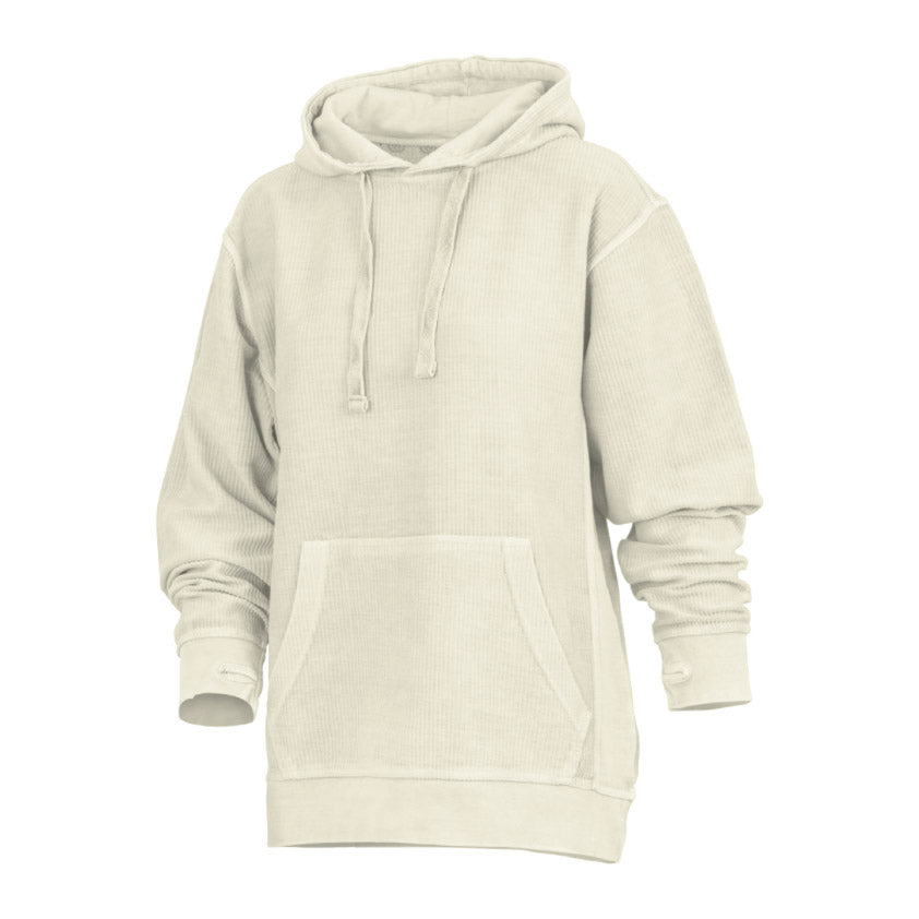 Felpa donna stone wash dal look vissuto, con cappuccio e fori pollici. Per un outfit casual e moderno.