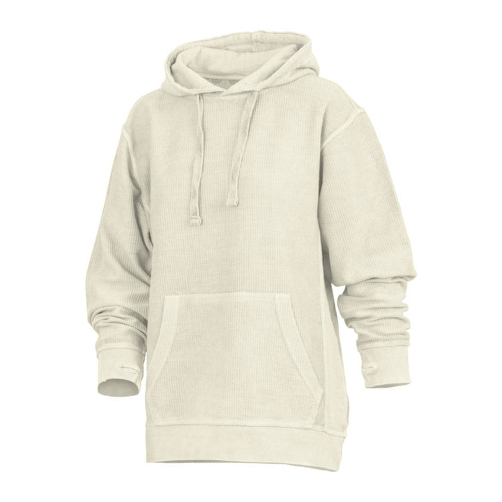 Felpa donna stone wash dal look vissuto, con cappuccio e fori pollici. Per un outfit casual e moderno.