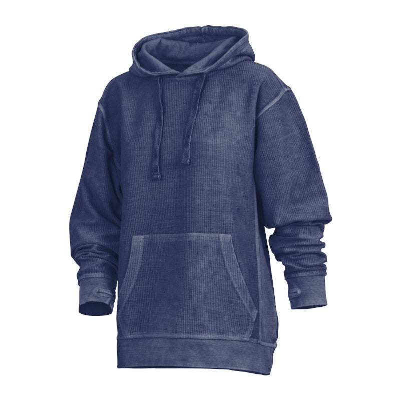 Felpa donna stone wash, con cappuccio e fori pollici. Esprimi il tuo stile casual con comfort.