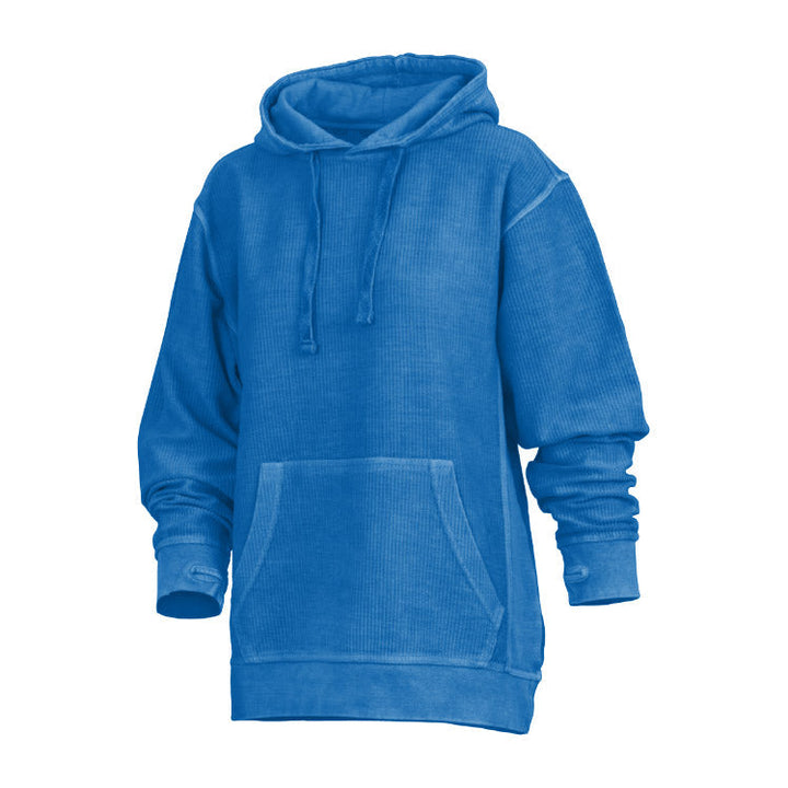 Felpa donna con cappuccio stone wash e fori pollici, perfetta per un look urbano e contemporaneo.