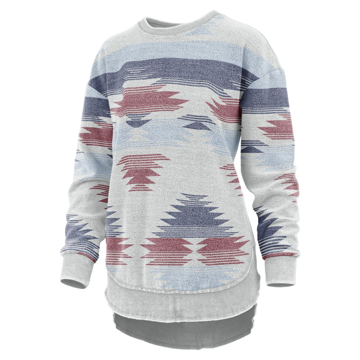 Poncho donna morbido con texture invertita e fantasia azteca, per un look casual etnico autunno-inverno.