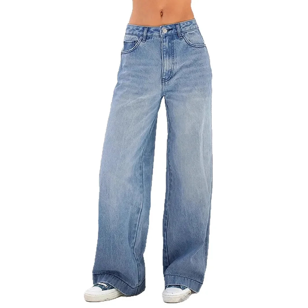 Jeans larghi donna grigi a vita alta, un capo essenziale per uno stile casual chic e confortevole.