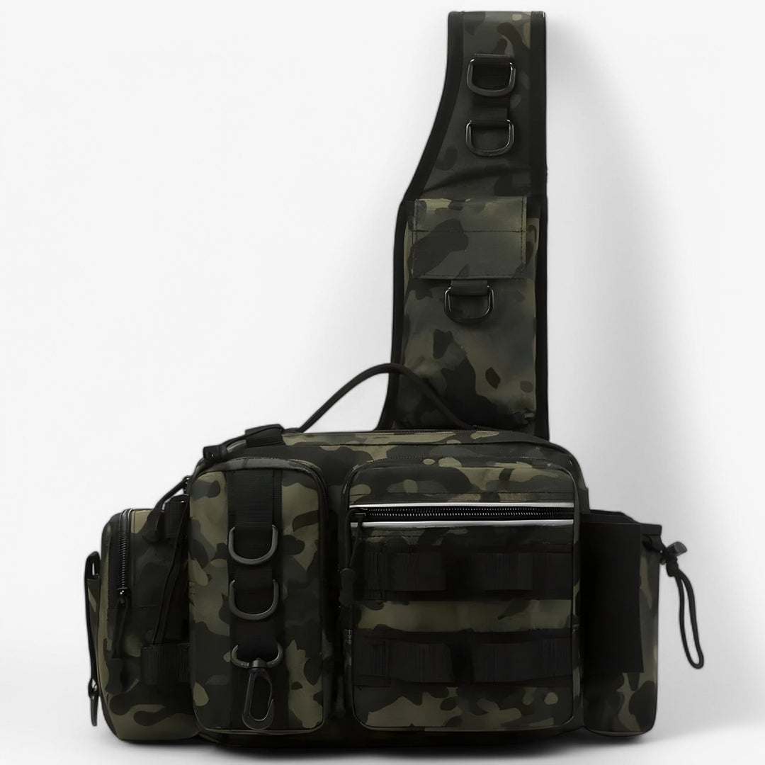 Pratica borsa da pesca uomo per organizzare accessori e attrezzatura, con tasche multiple e design robusto.