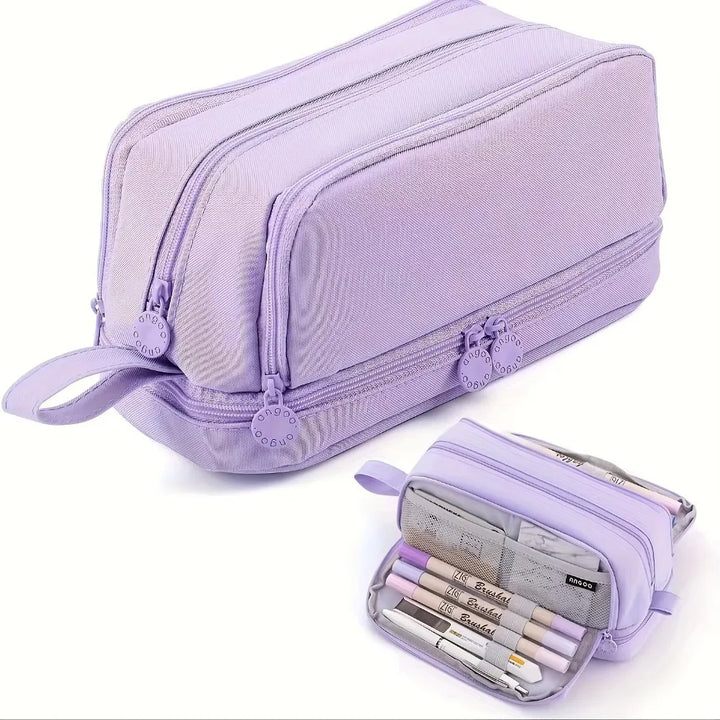 Astuccio per studenti, organizer essenziale con zip per matite, penne e accessori scolastici.