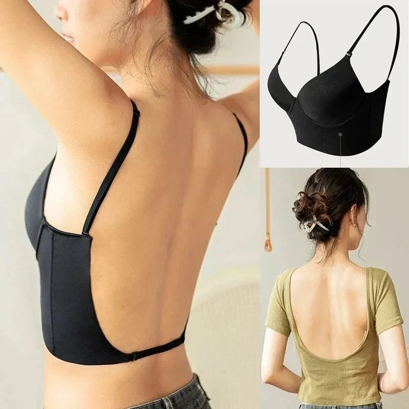 Reggiseno push-up invisibile da donna, con scollatura a U sulla schiena, ideale per abiti senza schienale.