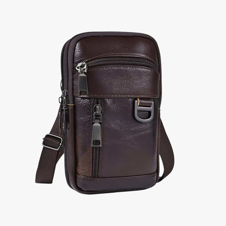 Borsa a tracolla verticale da uomo marrone, elegante e pratica per l'uso quotidiano.