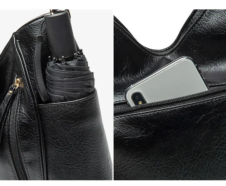 Borsa elegante effetto pelle nera, dalle linee pulite. Ideale per una serata o un'occasione formale.
