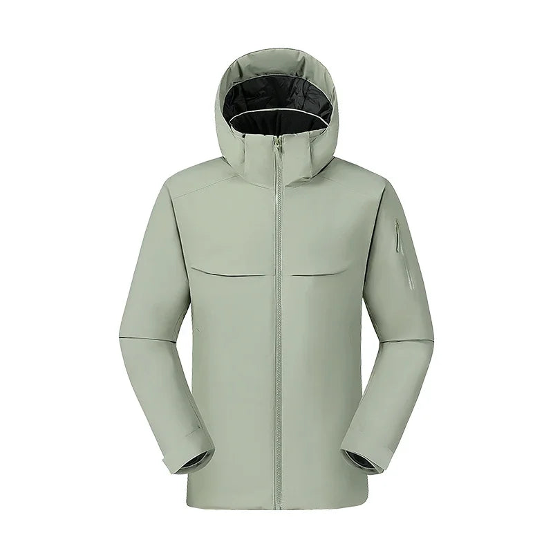 Giacca da uomo impermeabile verde chiaro con cappuccio, versatile e sportiva, perfetta per ogni giorno.