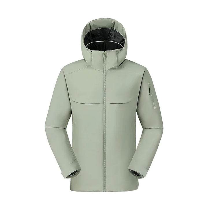 Giacca da uomo impermeabile verde chiaro con cappuccio, versatile e sportiva, perfetta per ogni giorno.